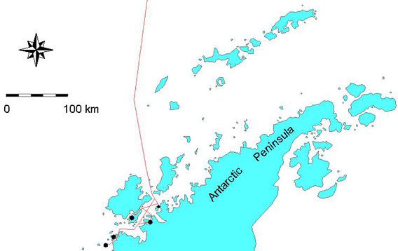 Map Antarctic Peninsula 2008/03/10-20