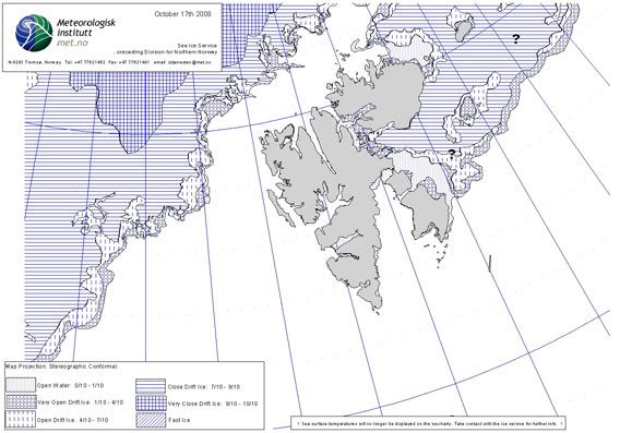 Norwegian ice chart - 17 October 2008 (© Norwegian Meteorological Institute)