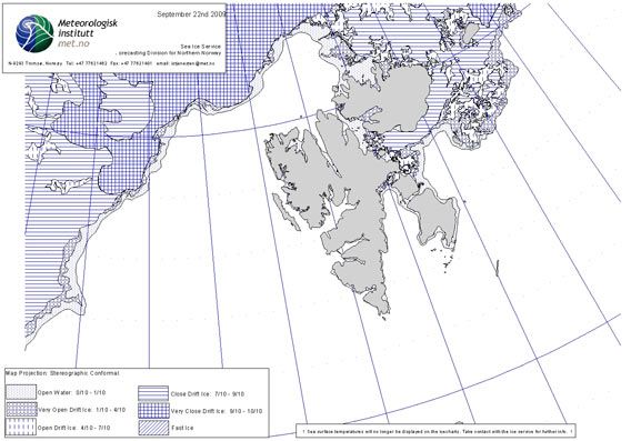 Norwegian ice chart as of 22 September 2009
(© Norwegian Meteorological Institute)