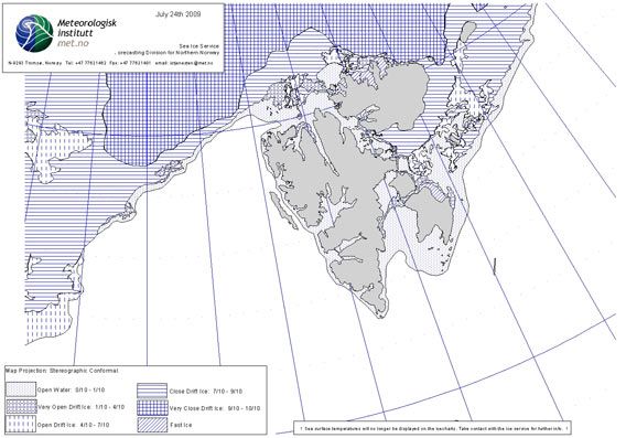 Ice chart as of 24th July 2009 (© Norwegian Meteorological Institute)