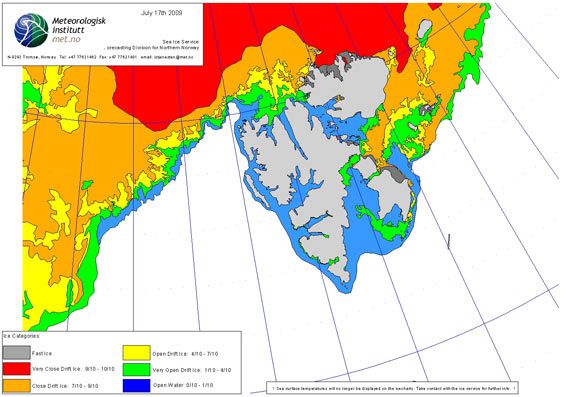 Ice chart as of 17th July 2009 (© Norwegian Meteorological Institute)