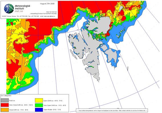 Norwegian ice chart as of 27 August 2009 (© Norwegian Meteorological Institute)