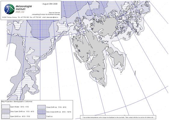 Norwegian ice chart (25 August 2008) (© Norwegian Meteorological Institute)