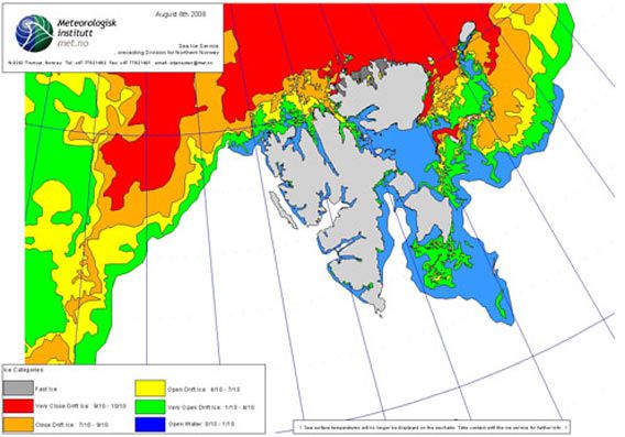 Ice chart 08 August 2008 (© Norwegian Meteorological Institute)