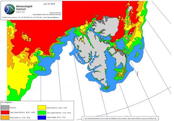 Norwegian ice chart 07 July 2009 (© Norwegian Meteorological Institute)