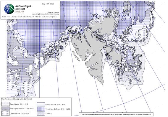 Ice chart 16 July 2008 (© Norwegian Meteorological Institute)