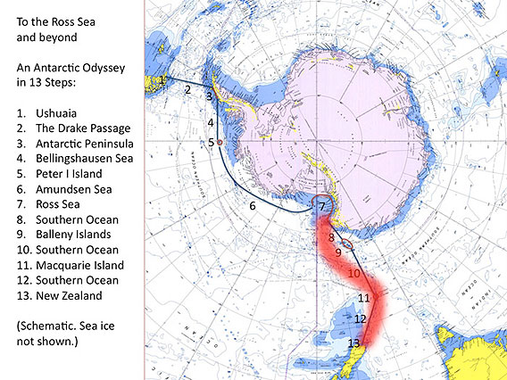 Map to trip log: Scott Island - Macquarie Island