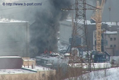 burning nuclear submarine Krasnodar near Murmansk