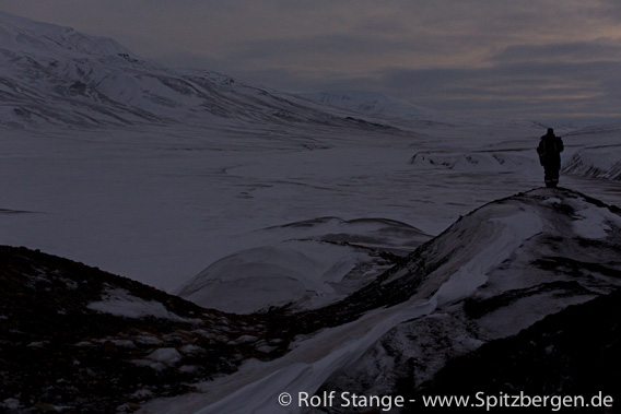 Polar night and northern light near Longyearbyen