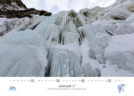 Spitzbergen-Kalender 2018: Januar. Gefrorener Wasserfall