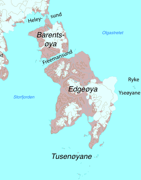 Map: Edgeøya, Barentsøya, Tusenøyane