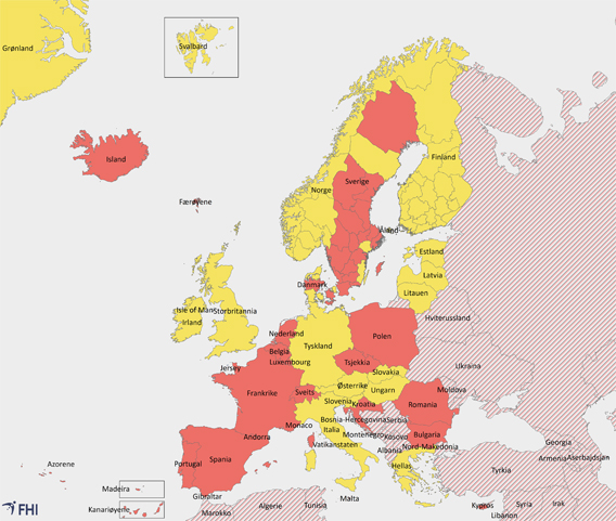 Norwegian Corona-map as of 12 August 2020