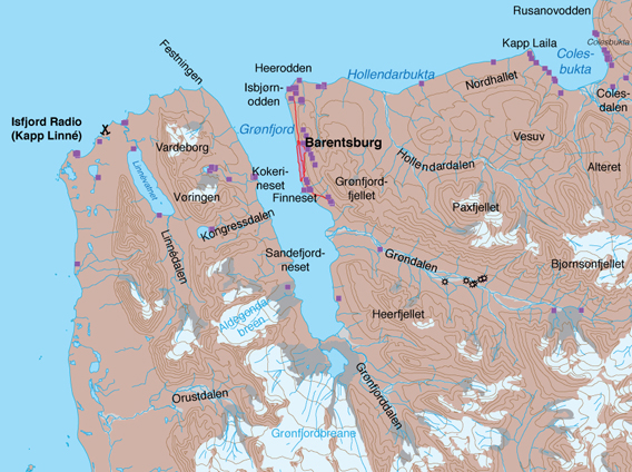 Karte: Grønfjord-Colesbukta