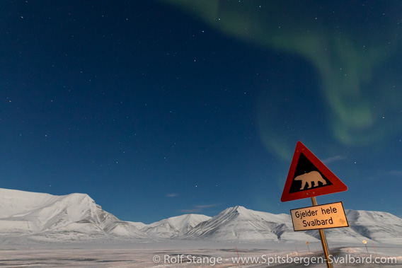 Polar bear warning sign, Adventdalen near Longyearbyen