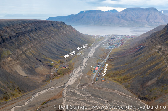 Skredfare i Nybyen og Vei 300 i Longyearbyen