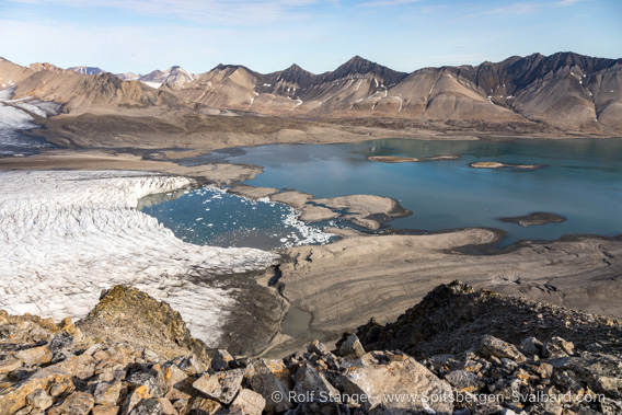 Moraine landscape, Kjerulfbreen and Harrietbreen